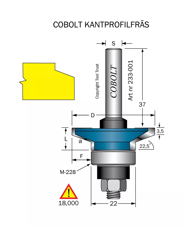 Kantprofilfräs 22.5° D=41 L=11 F=9.5 Cobolt®