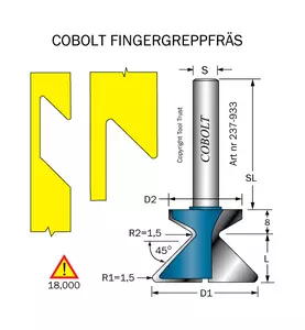 Fingergreppsfräs 45° D=33 L=23 S=8 Cobolt®