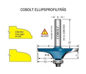 Ellipsprofilfräs R=8 L=15 D=53 S=8 Cobolt®
