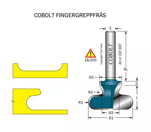 Fingergreppsfräs R=6 D=37 L=23 S=8 Cobolt®