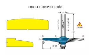 Ellipsprofilfräs R=2.5 D=72 F=31 Cobolt®