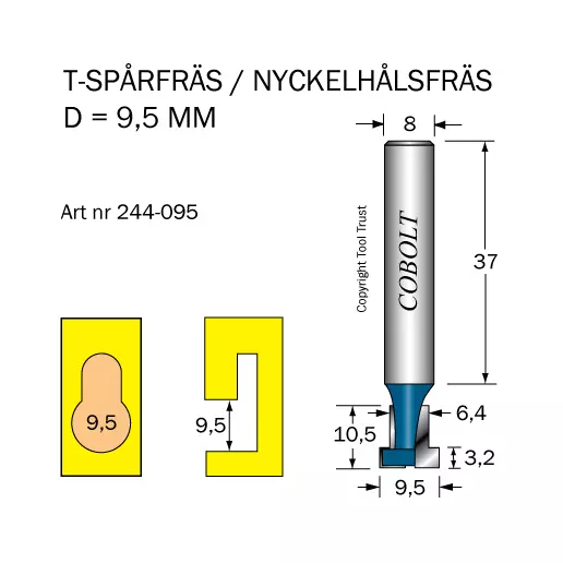 T-Spårfräs D1=9.5 D2=6.4 L=10.5 S=8 Cobolt®