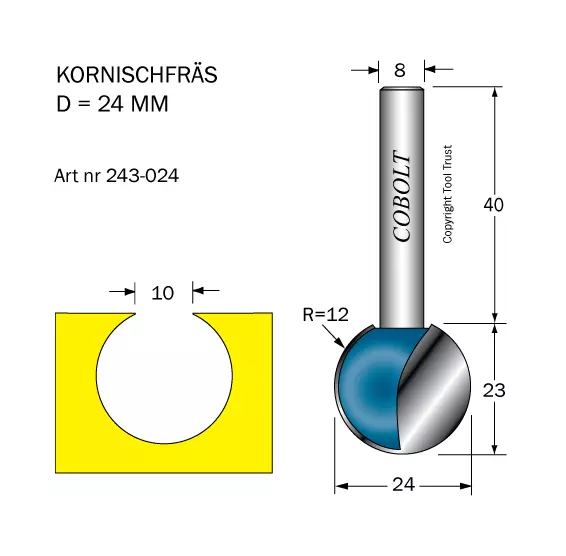 Kornischfräs R=12 D=24 L=23 S=8 Cobolt®