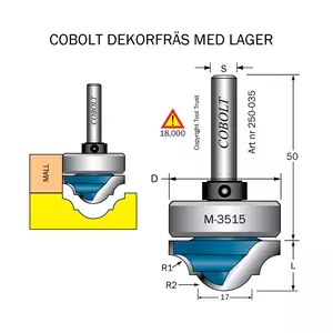 Spegeldekorfräs D1=35 D2=17 R1=6.5 R2=10.5 Cobolt®
