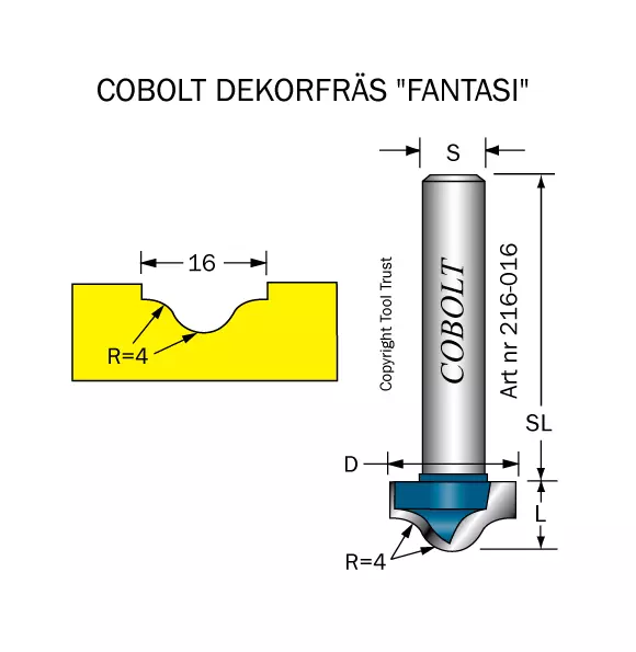 Dekorfräs D=16 R=4 L=8 S=8 Cobolt®