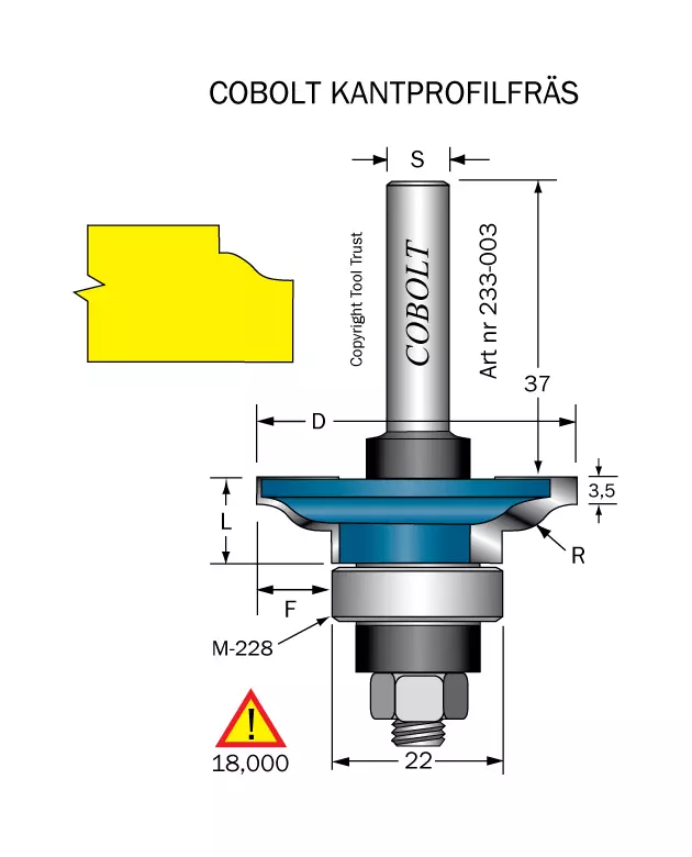 Kantprofilfräs R=3.2 D=41 L=11 F=9.5 Cobolt®
