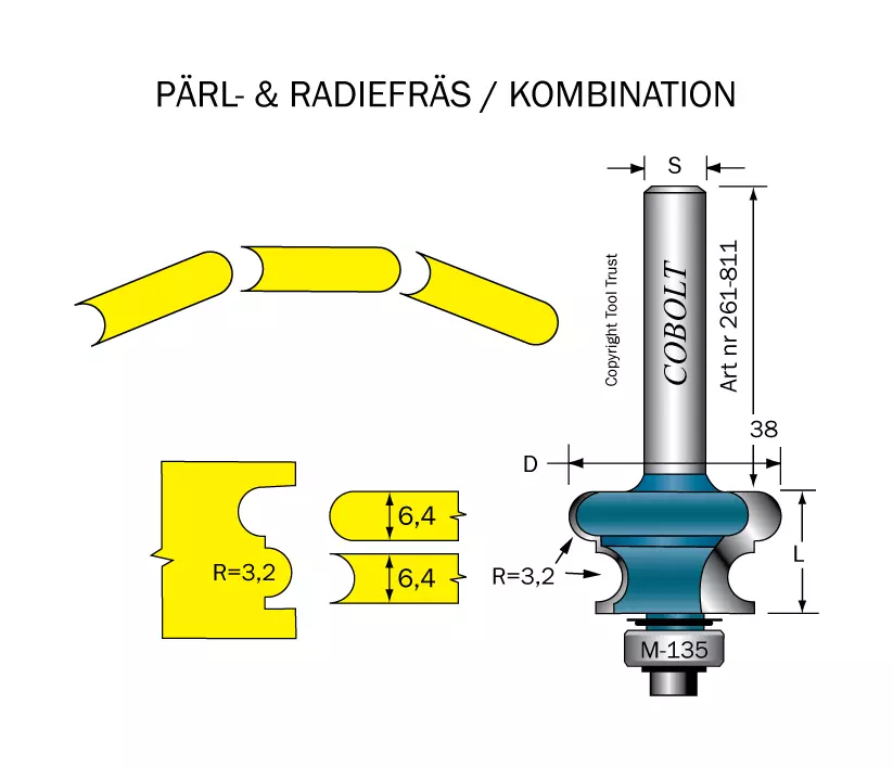 Pärl- & Radiefräs R=3.2 L=16 S=8 Cobolt®