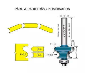 Pärl- & Radiefräs R=3.2 L=16 S=8 Cobolt®