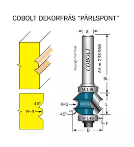 Pärlspont Dekorfräs R=3 45° L=15 D=21 Cobolt®