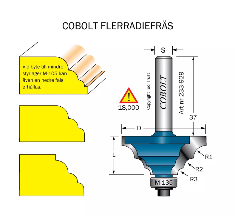 Flerradiefräs R1=3 R2=4.5 R3=6 D=40 Cobolt®