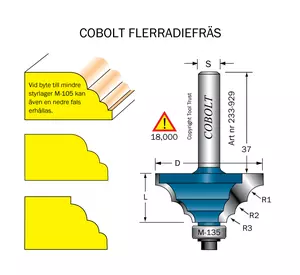 Flerradiefräs R1=3 R2=4.5 R3=6 D=40 Cobolt®