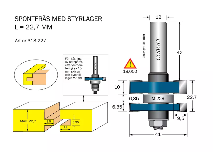 Spontfräs L1=6.35 L2=22.7 F=9.5 D=41 S=12 Cobolt®
