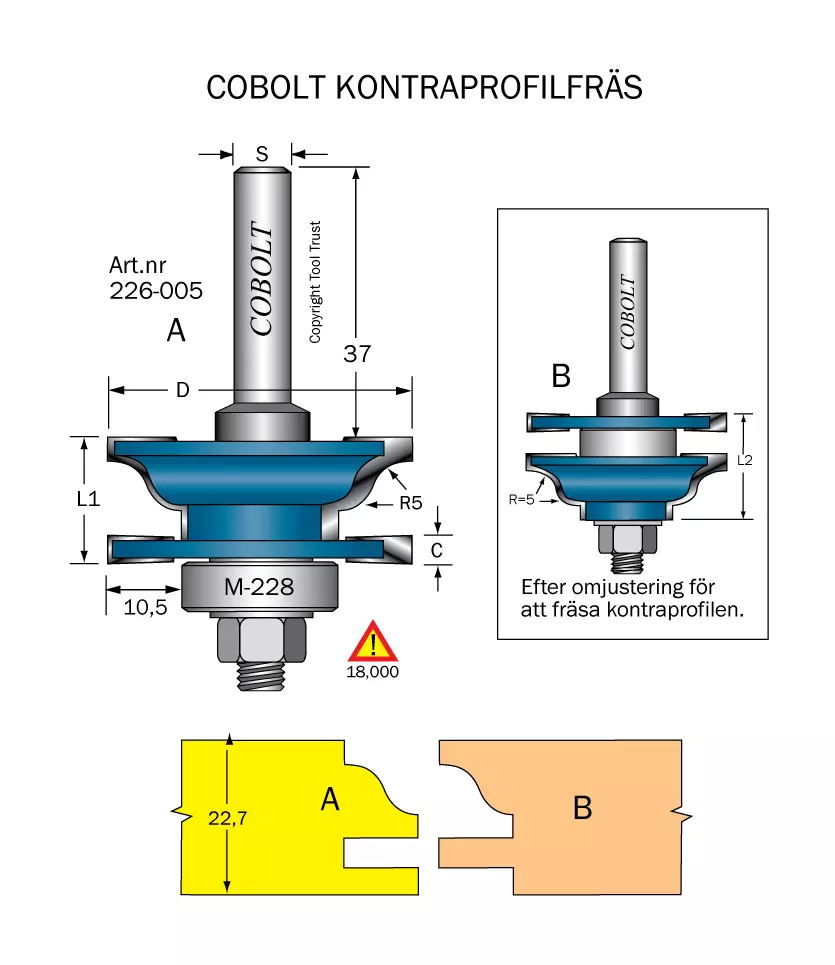 Kontraprofilfräs R=5 D=43 Not=4 S=8 Cobolt®