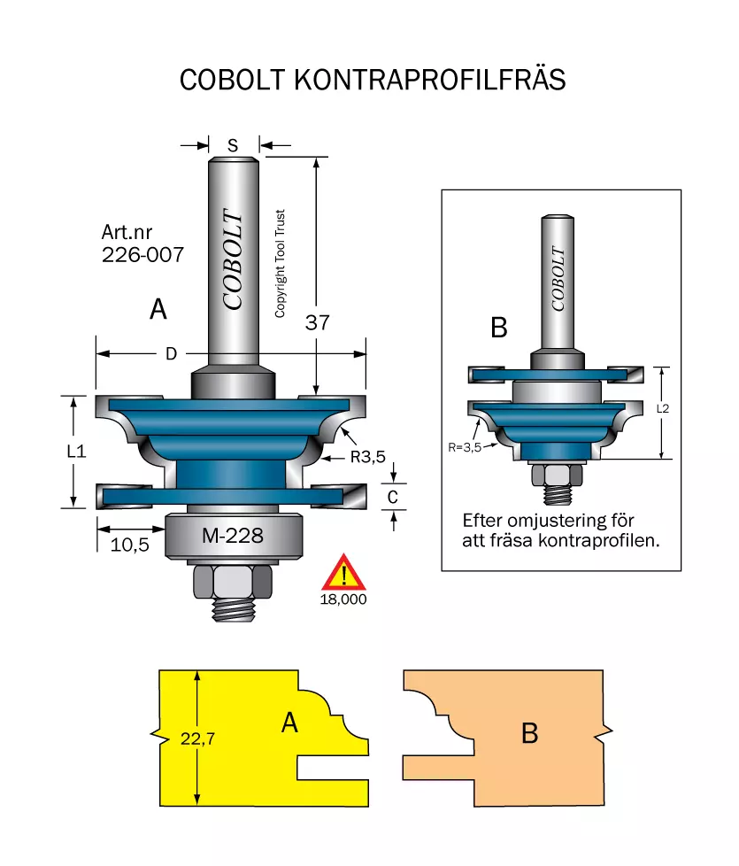Kontraprofilfräs R=3.5 D=43 Not=4 S=8 Cobolt®