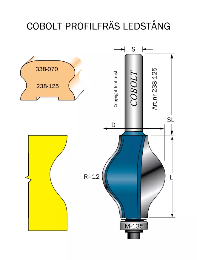Profilfräs ledstång L=39 D=29 R=12 Cobolt®
