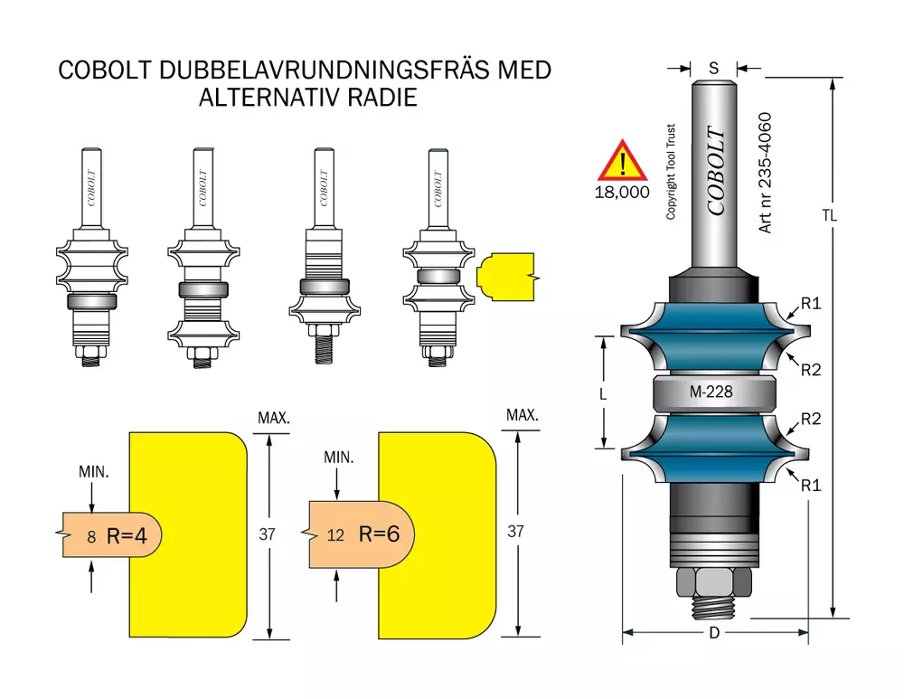 Dubbelavrundning R=4 & 6 S=8 Cobolt®