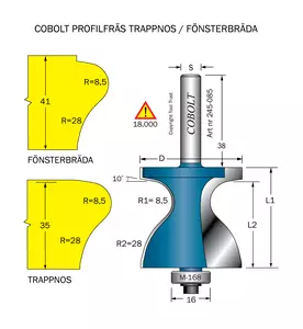 Fräs Trappnos / Fönsterbräda S=8 Cobolt®