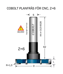 Planfräs Z=6 D=52 R=1.5 Cobolt®