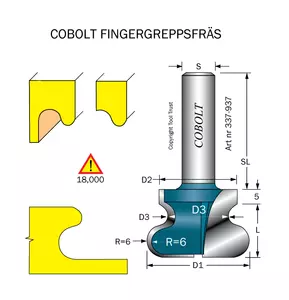 Fingergreppsfräs R=6 D=37 L=25 S=12 Cobolt®