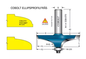 Ellipsprofilfräs R=8 D=70 L=18 Cobolt®
