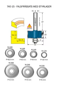 Falsfrässats L=15 + 7 st kullager Cobolt®
