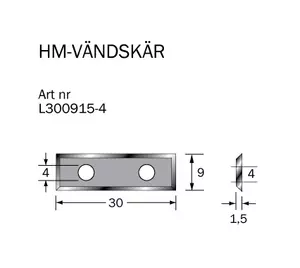 HM-vändskär 30 x 9 x1,5 (4 sidor) Cobolt®