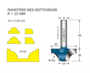 Radiefräs R=10 L=16 S=8 Cobolt®