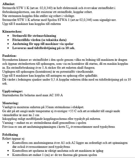 Autostart för 1-8 maskiner Typ STW1K