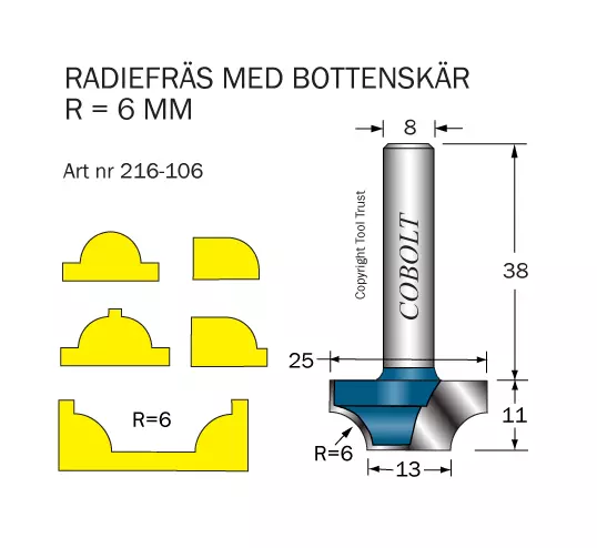 Radiefräs R=6 L=11 S=8 Cobolt®
