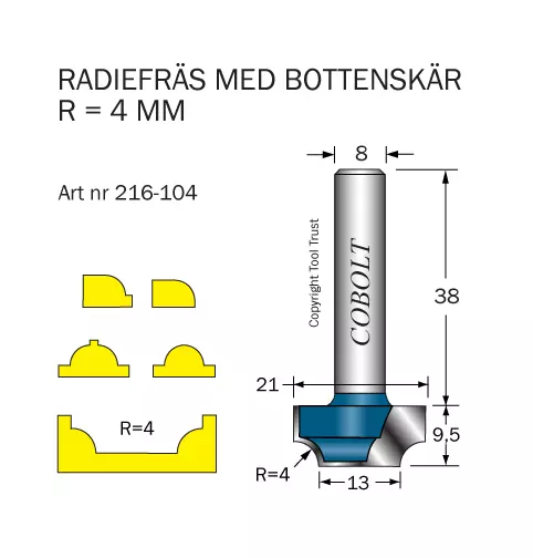 Radiefräs R=4 L=9.5 S=8 Cobolt®