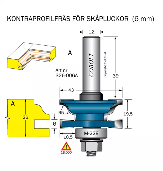 Dekorprofilfräs A skåplucka D=43 Cobolt®