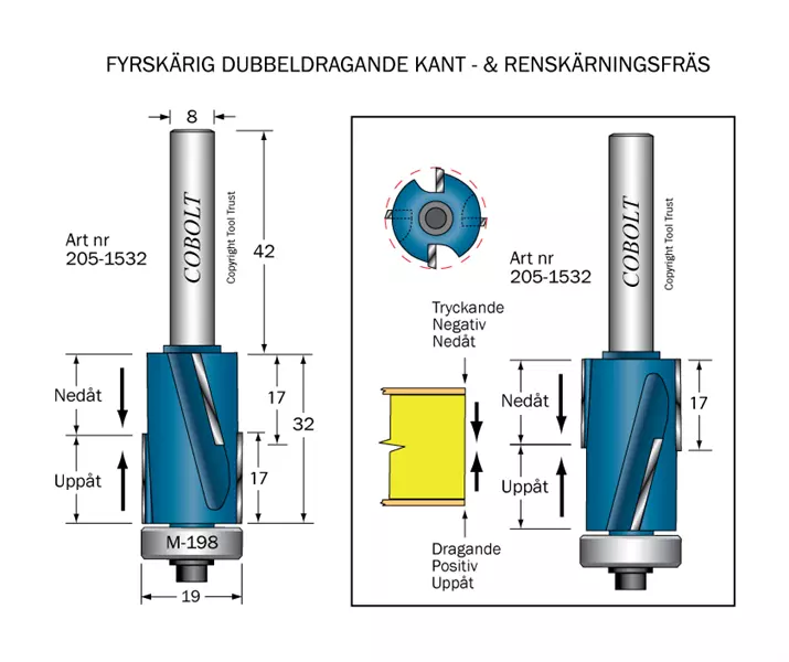 Kantfräs dubbeldragande D=19 L=32 TL=74 S=8 Cobolt®