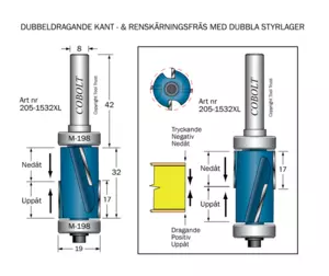 Kantfräs dubbeldragande D=19 L=32 TL=74 S=8 Cobolt®