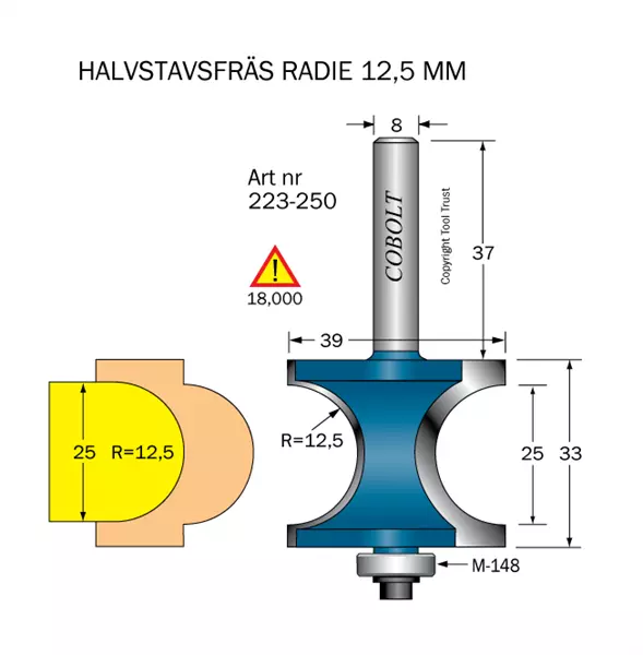 Halvstavfräs R=12,5 L1=25 L2=33 S=8 Cobolt®