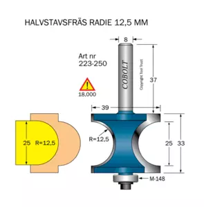 Halvstavfräs R=12,5 L1=25 L2=33 S=8 Cobolt®