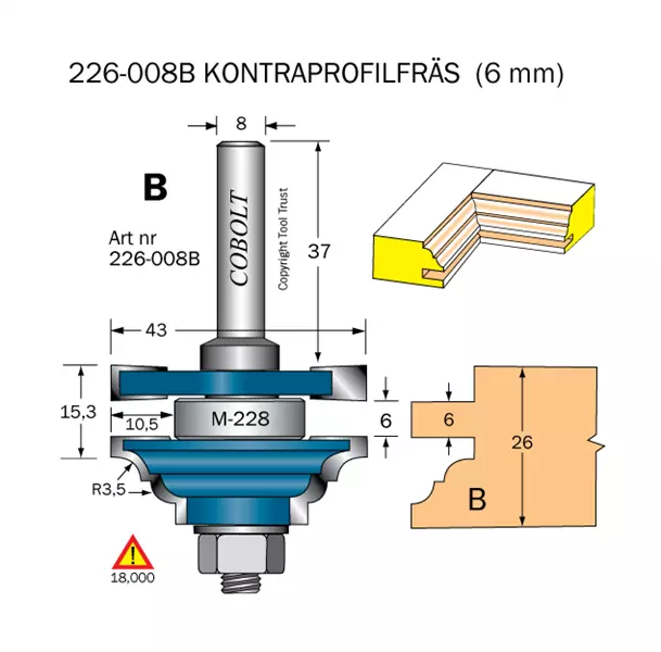 Kontraprofilfräs B skåplucka R=3.5 Cobolt®