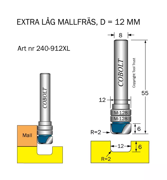 Kanalfräs m två lager R=2 D=12 L=6 S=8 Cobolt®
