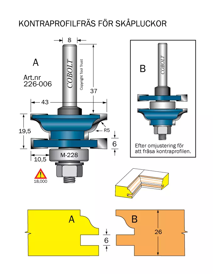 Kontraprofilfräs R=5 D=43 Not=6 S=8 Cobolt®