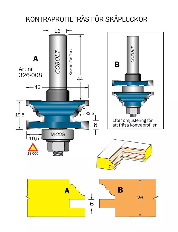 Kontraprofilfräs R=3.5 D=43 Not=6 S=12 Cobolt®