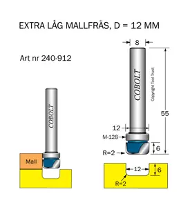 Kanalfräs m lager R=2 D=12 L=6 S=8 Cobolt®