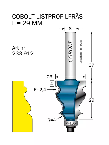 Listprofilfräs D=23 L=29 R=2.4 R=4 S=8 Cobolt®
