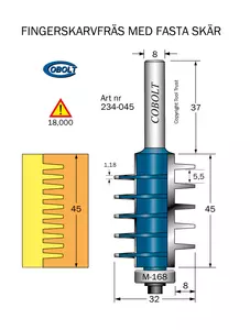 Fingerskarvfräs L=45 D=32 S=8 Cobolt®