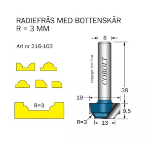 Radiefräs R=3 L=9.5 S=8 Cobolt®