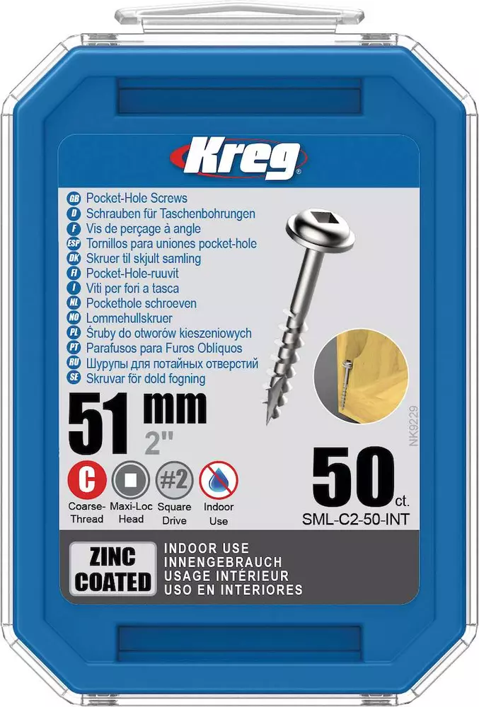 Kreg Zinc Maxi-Loc Pocket-Hole Screws - 51 mm, coarse thread IGM