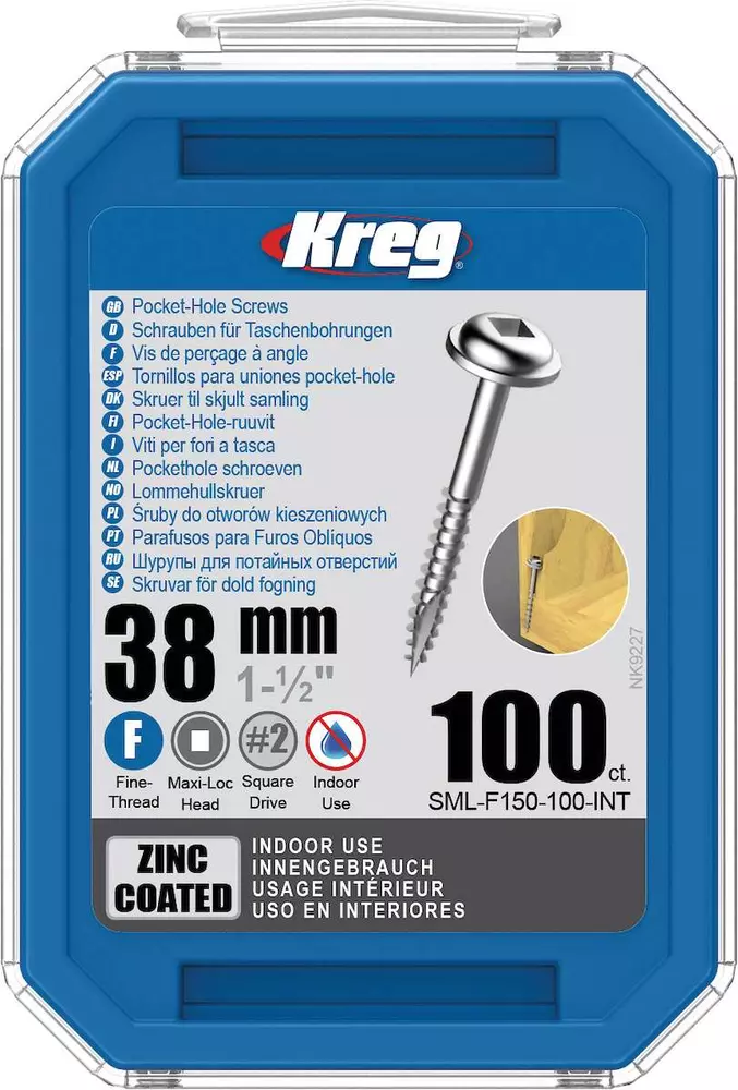 Kreg Zinc Maxi-Loc Pocket-Hole Screws - 38 mm, fine thread, IGM