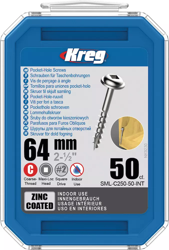 Kreg Zinc Maxi-Loc Pocket-Hole Screws - 64 mm, coarse