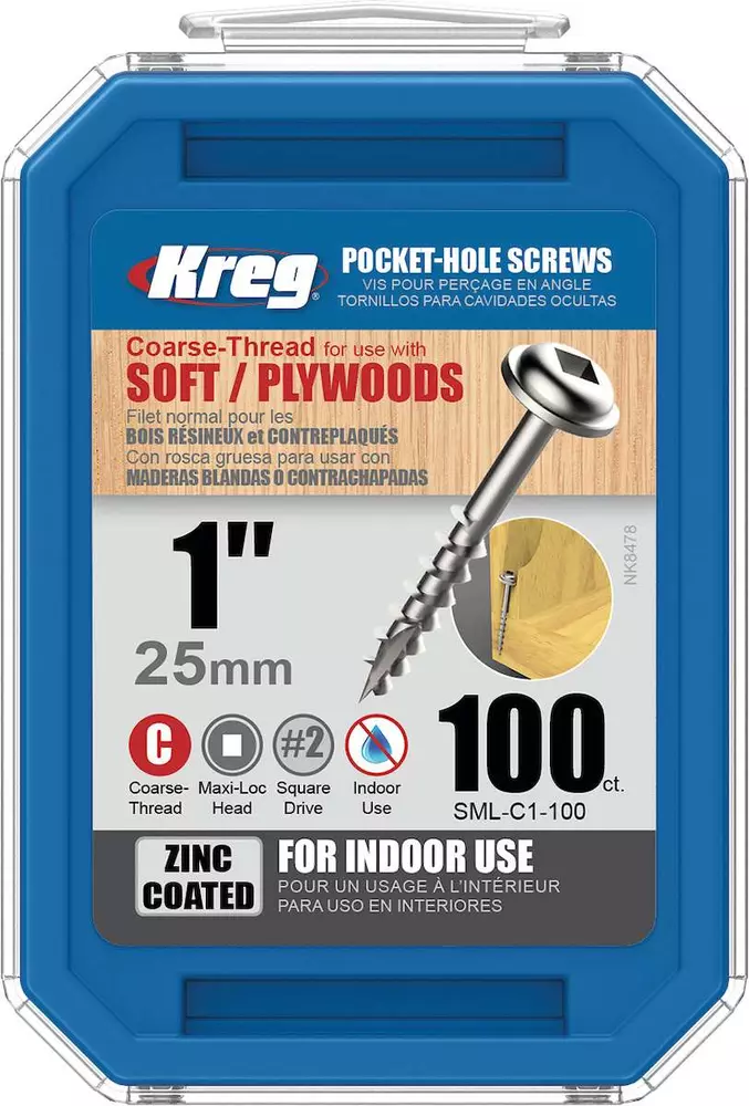 Kreg Zinc Maxi-Loc Pocket-Hole Screws - 25 mm, coarse thread IGM