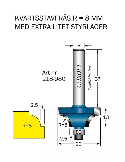 Kvartsstavfräs R=8 D=29 L=13 S Cobolt®