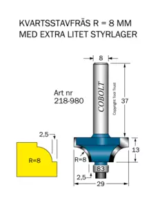 Kvartsstavfräs R=8 D=29 L=13 S Cobolt®