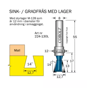 Sinkfräs 14° med styrlager M-1 Cobolt®